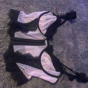 Pink and black lace/ mesh top lingerie